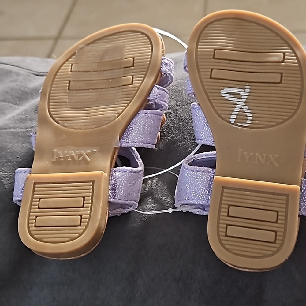 Jynx Infant Girls Lilac Glitter Open-Toe Adjustable Velcro Floral Sandals Size 5 - Picture 5 of 7